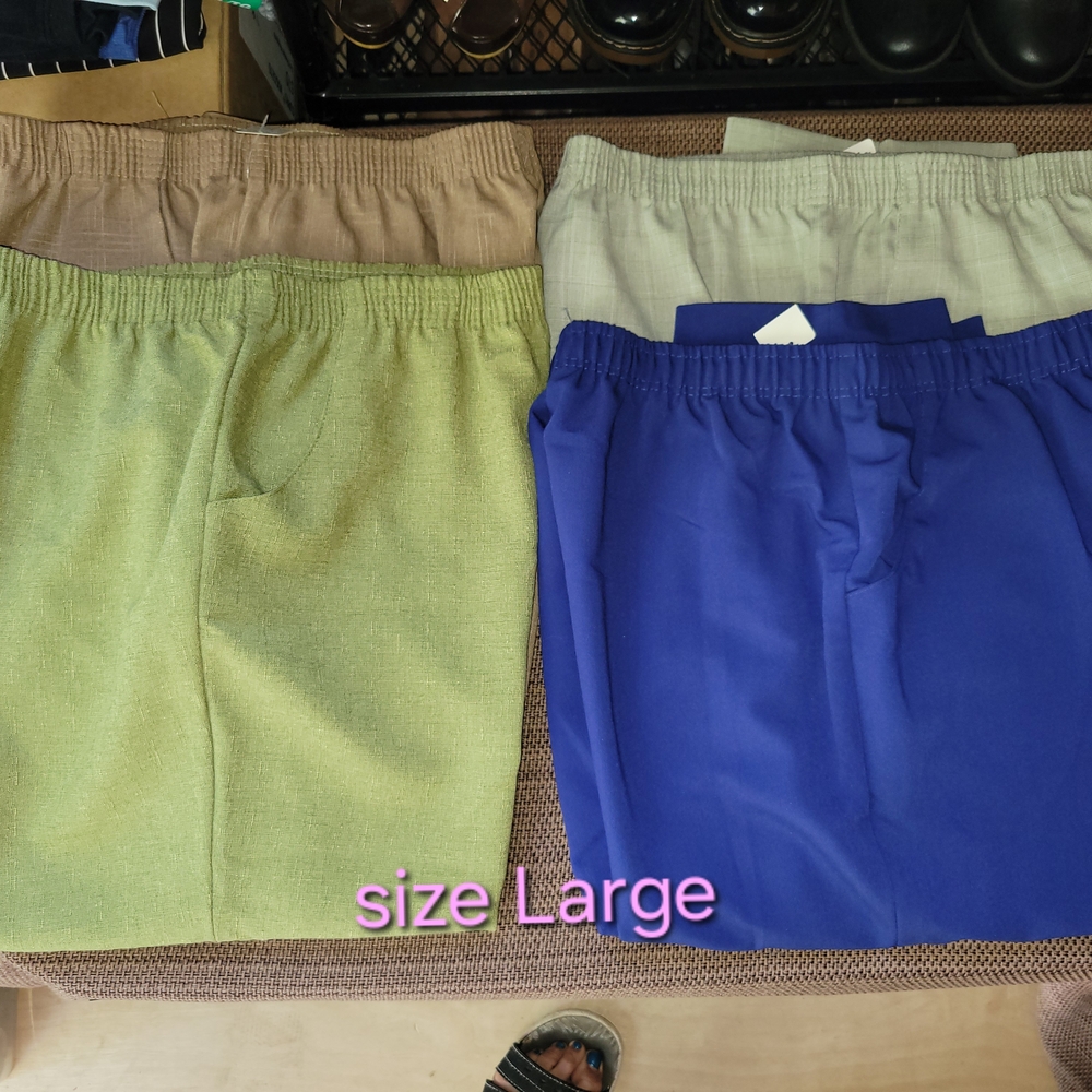Set of Four Casual Capris - Green, Brown Cream, and Blue. Size Large